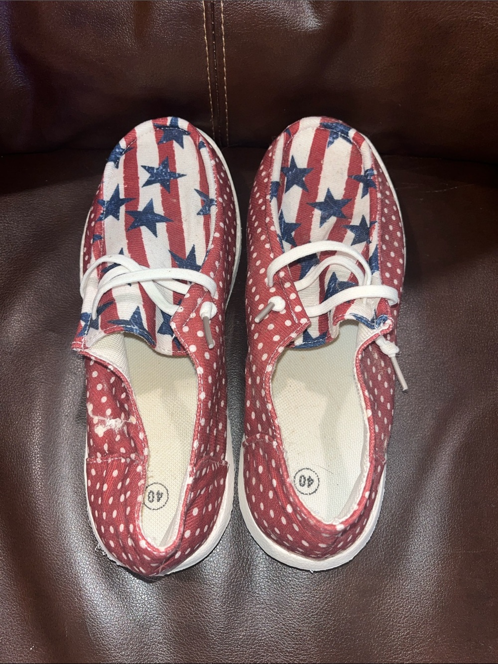 Patriotic Red Polka Dot Canvas Lace-Up Women's Shoes
